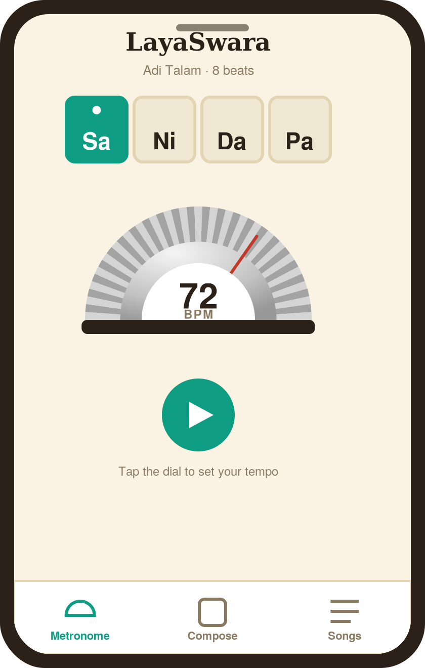 LayaSwara metronome screen